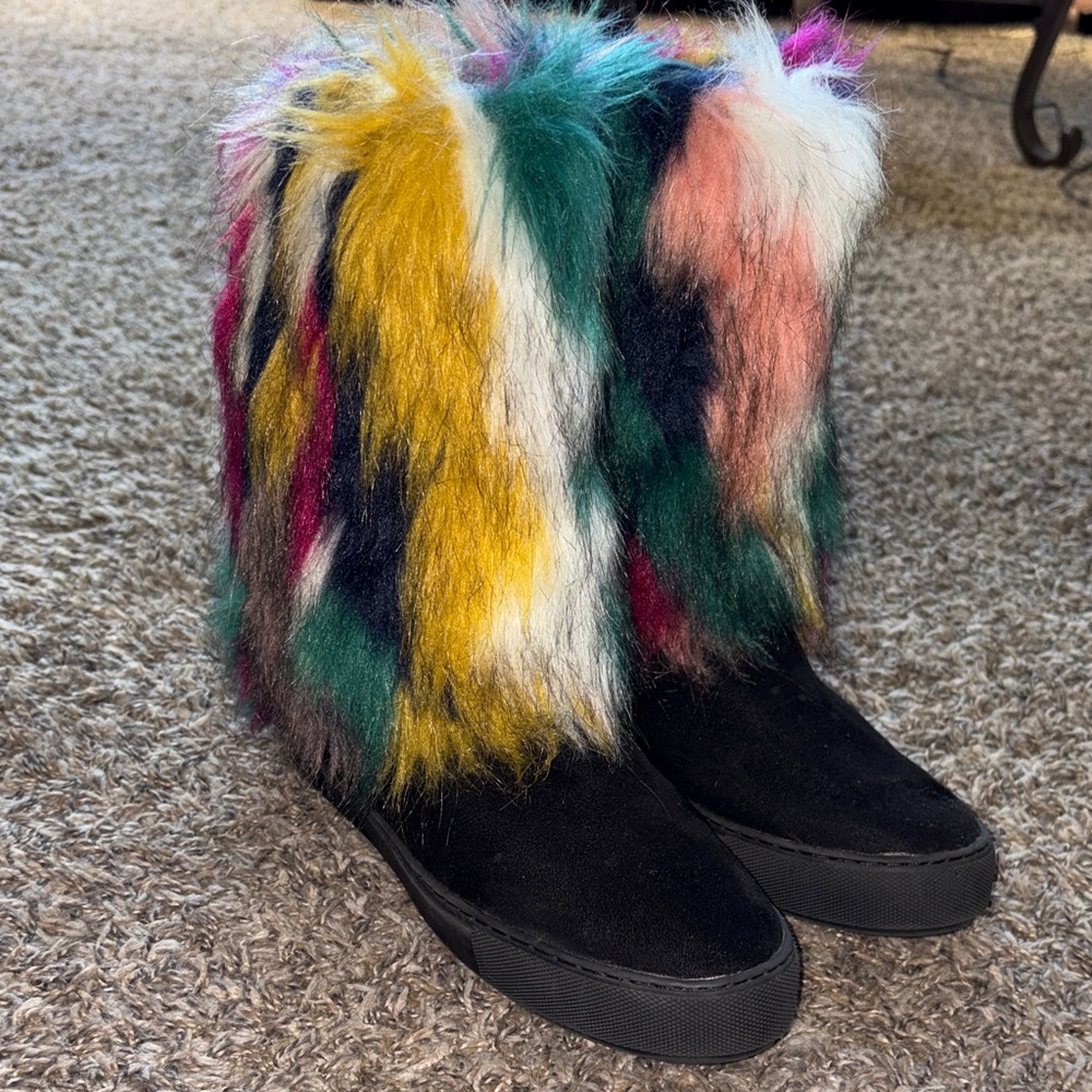 Colorful Faux Fur Women's Boots